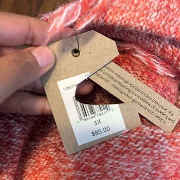 Frye & Co. Spacedyed Ombre Sweater 3X Wool Blend Pink/Red Crewneck With Fringe D - Picture 5 of 6